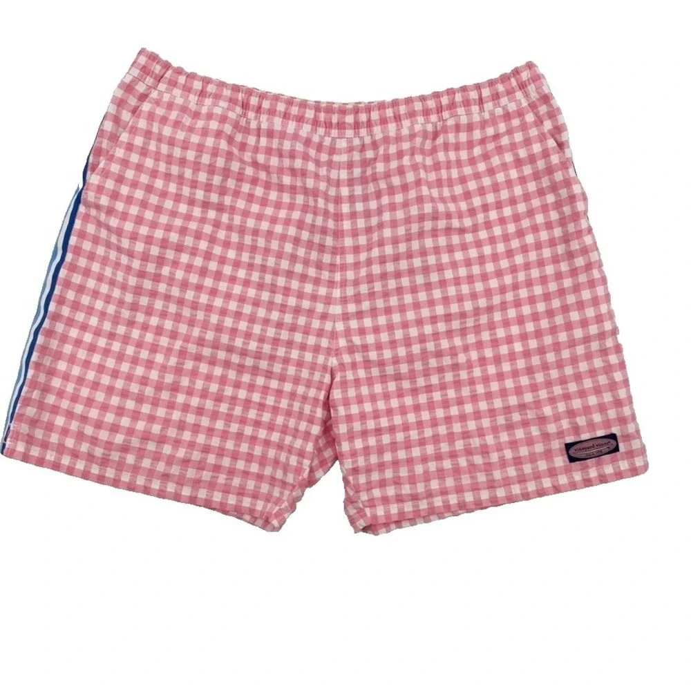 Vineyard Vines Swim Trunks Pink‎ Gingham Check Mesh Lined Size XL Preppy Beach
